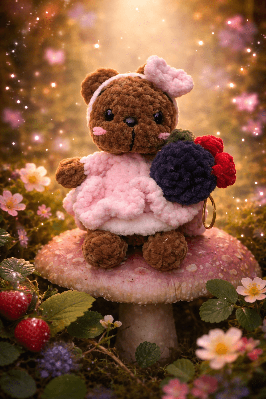 Αρκουδάκι με ροζ φουστάνι και μπρελόκ